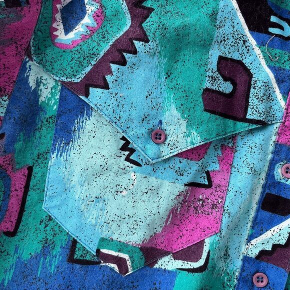 Vintage 80s/90s Wrangler Aztec Button-Up Shirt M Southwestern Cowgirl - Picture 6 of 9